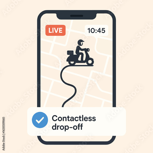 Contactless delivery tracking with live updates on mobile app map interface
