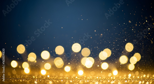 Golden Sparkle: An atmospheric abstract image showcasing a scattering of golden, out-of-focus points of light against a deep blue background.