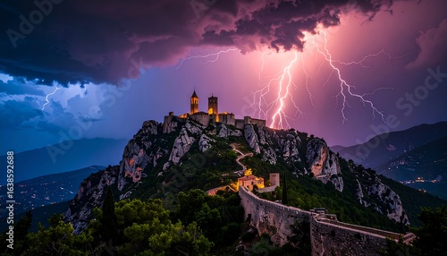 Dramatic storm over ancient fortress