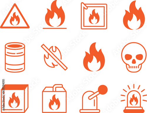 Collection of fire hazard and safety warning icons and symbols
