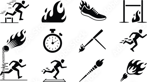 Collection of athletic sports icons representing track and field events