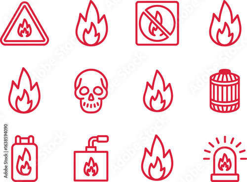 Collection of fire safety icons and warning symbols