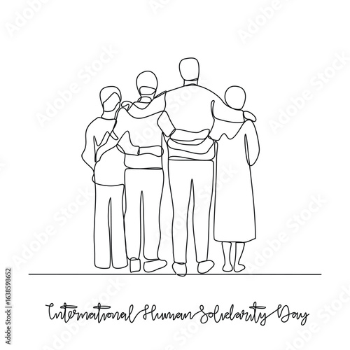 One continuous line drawing of International Human Solidarity Day vector illustration. International Human Solidarity Day theme design concept in simple linear continuous line. Design for social issue