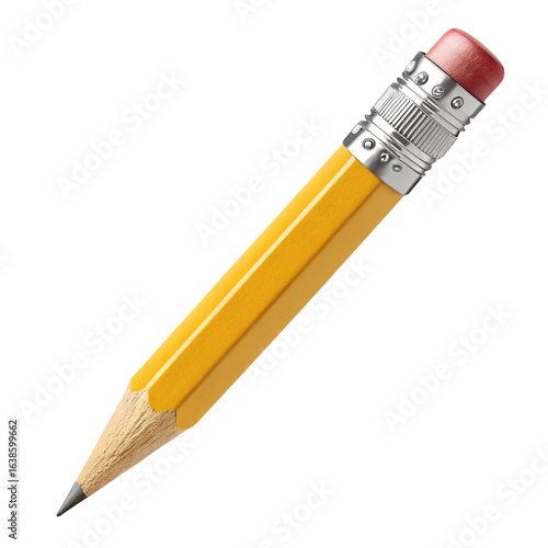 Top View Yellow Wooden Pencil with Eraser Isolated