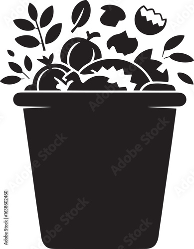 Compost Bucket Silhouette Overflowing with Organic Matter for Sustainable Living Themes