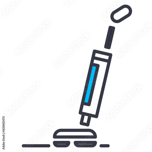 Robot mop icon. A clean, flat line icon of a robot mop. The illustration depicts a robotic cleaning device with a water tank and a mopping mechanism on the floor