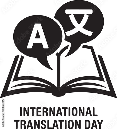 International Translation Day Vector Illustration with Open Book and Speech Bubbles Design