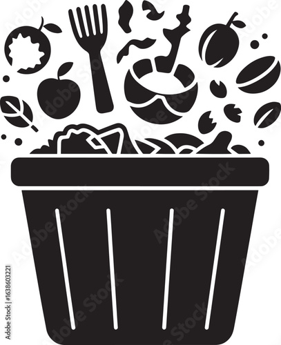 Organic Waste Bin Silhouette with Food Scraps for Composting and Recycling Concepts