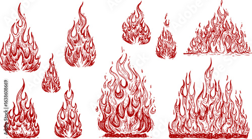 Silhouette Fire flames. Old school tattoo neo-tribal style or silhouette flame for cars. set vector icons. Fire sign. Fire flame icon isolated on white background. Vector illustration