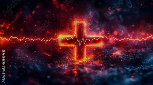 Medical pulse symbol with ECG line in clinical style / 医療心電図の背景