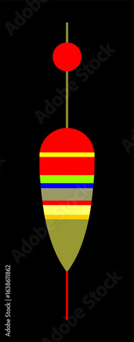 Colorful fishing float vector illustration isolated. Fisherman equipment. Outdoor sport activity on water. Bobber symbol. Ball cock.