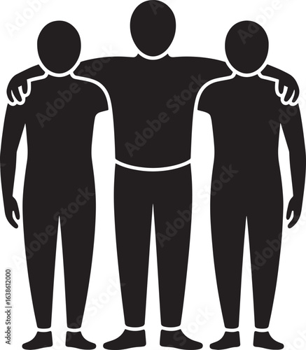 Silhouette of Three Friends with Arms Around Each Other on a Transparent Backdrop