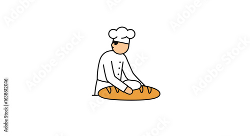 Chef Preparing Fresh Bread, Bakery, Vector Illustration, Modern Kitchen, Flat Design