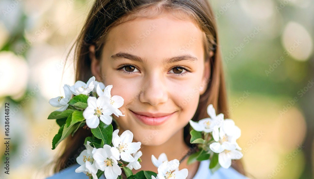 Girl smiling with spring blossoms. Girl smiling with spring blossoms.