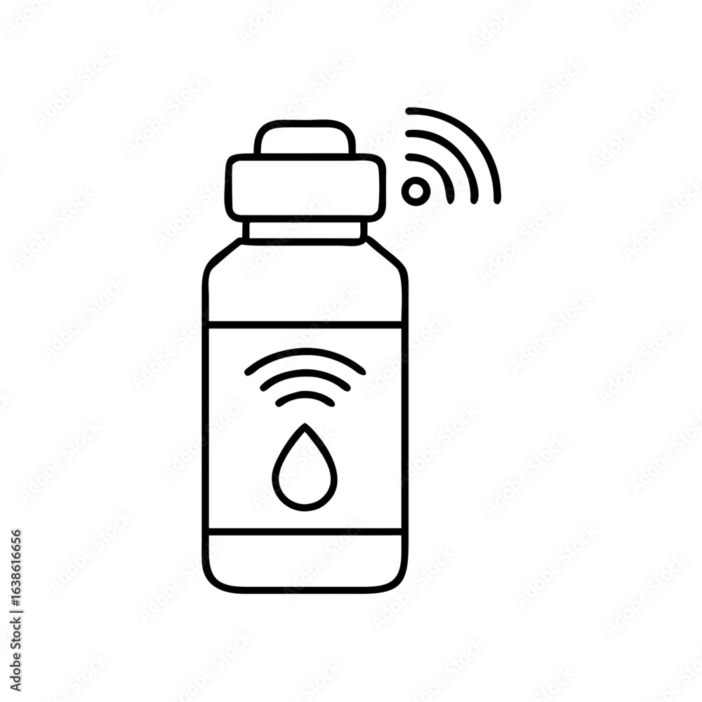 Fototapeta premium Smart water bottle icon with wireless connectivity features