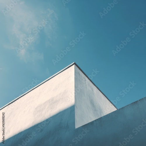 Minimalist Modern Building Corner, Sunny Sky, Architectural Design