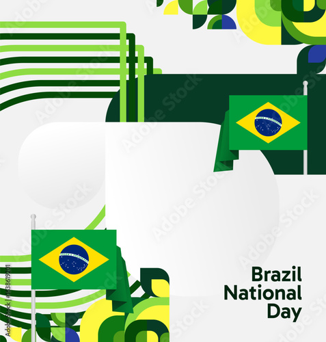 Happy Brazil National Day. Social post template to celebrate Brazil independence day. Background with an creative geometric pattern and the Brazilian flag. Holiday concept illustration