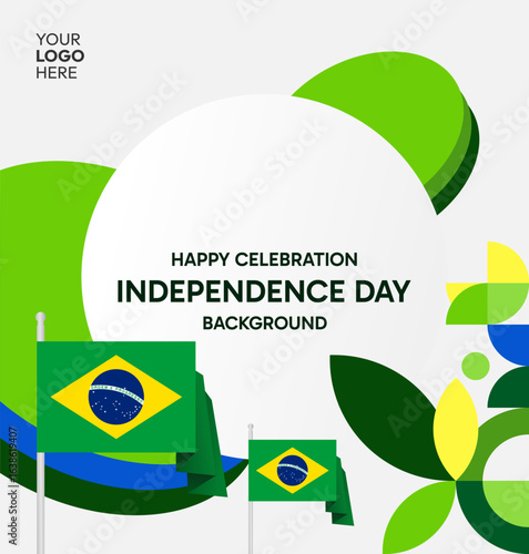 Happy Brazil National Day. Social post template to celebrate Brazil independence day. Background with an creative geometric pattern and the Brazilian flag. Holiday concept illustration