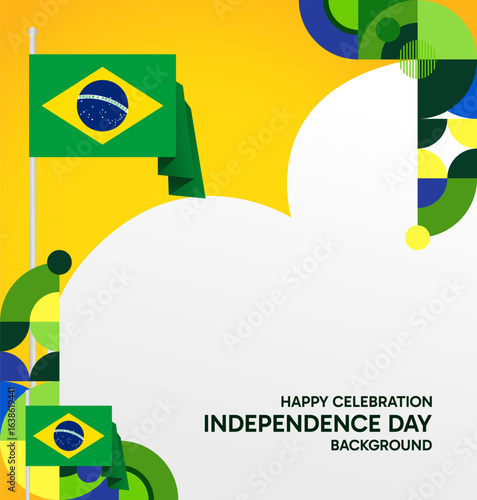 Happy Brazil National Day. Social post template to celebrate Brazil independence day. Background with an creative geometric pattern and the Brazilian flag. Holiday concept illustration