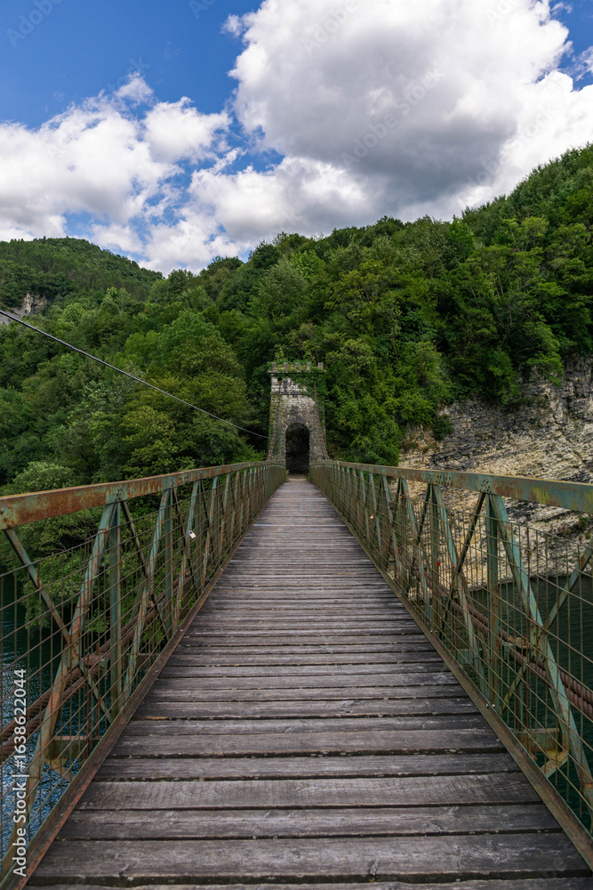 Lago del Corlo with Ponte della Vittoria Bridge in Belluno ,Italy Lago del Corlo with Ponte della Vittoria Bridge in Belluno ,Italy