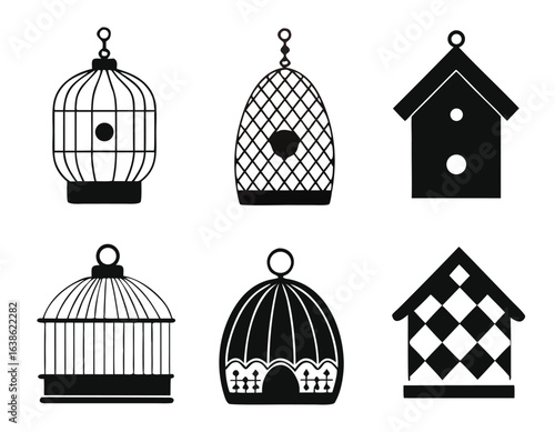 Bird cages and birdhouses vector graphic collection