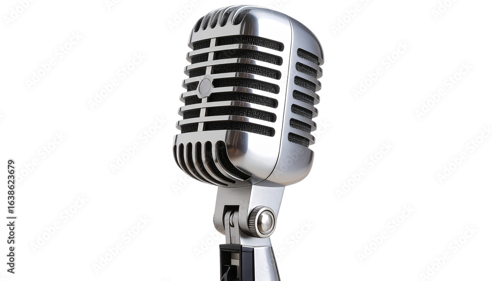 Fototapeta premium Microphone PNG, Realistic Studio Mic with Mesh Head, Transparent Background, Podcast and Music Recording Equipment