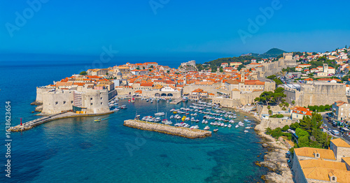 Dubrovnik old town. Aerial view at famous european travel destination in Croatia.