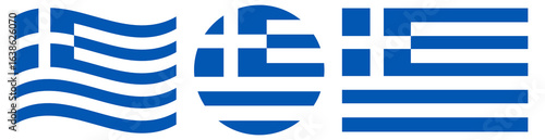 Flag of Greece in circle shape isolated. Waving flag of Greece. Greece flag symbol, badge, button collection.