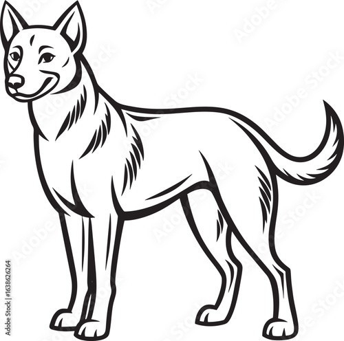 Standing Shepherd Dog Mascot Line Art