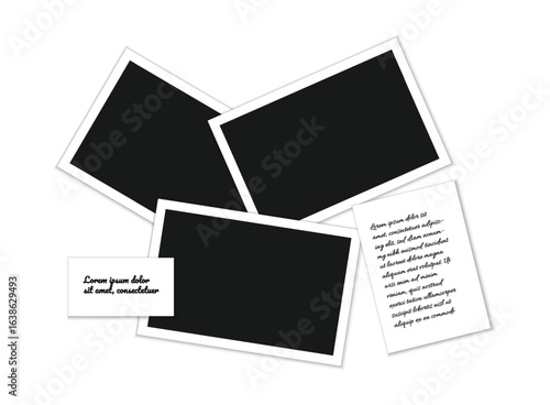 Photo frames realistic. Empty white photos frame different forms on wall. Wall collage photography mockup vector isolated set	