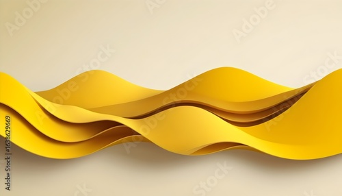 Golden Yellow Ribbon Creating Abstract Waves on a Beige Background