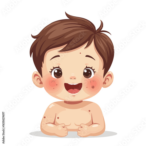 Vector illustration of child sick with chickenpox on white background