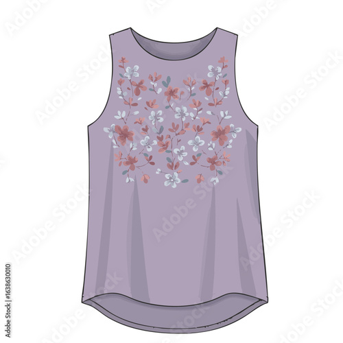 Vector illustration of sleeveless top detail on white background, fashion close-up