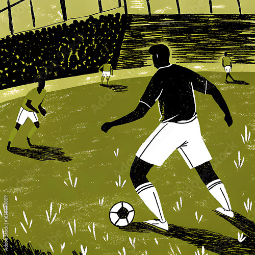 A soccer player in action, on a grassy field. A dynamic game.
