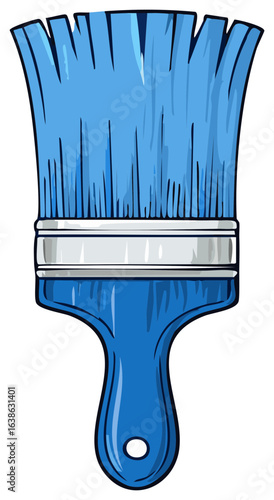 Illustration of a blue paint brush with handle and bristles art supplies for painting
