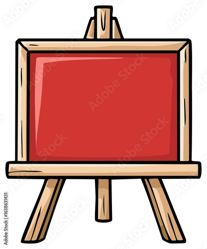 Red framed easel with blank surface cartoon illustration