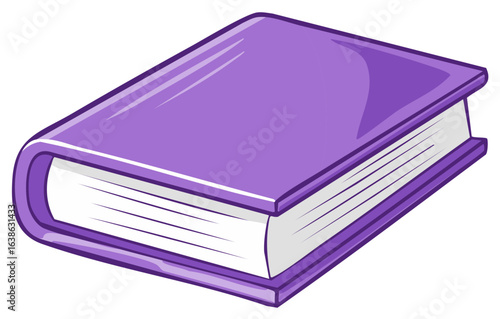 Purple closed hardcover book illustration, simple cartoon style for education and learning