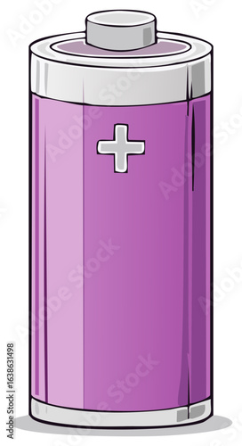 Illustration of a single purple cylindrical battery with a positive charge symbol.