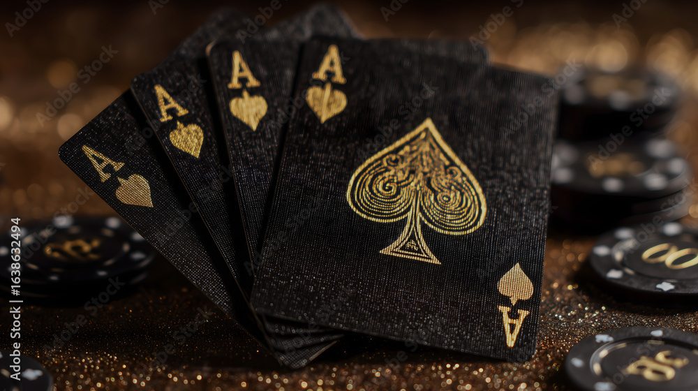 Fototapeta premium Elegant casino still life in a luxurious visual style / 黒と金のカジノ