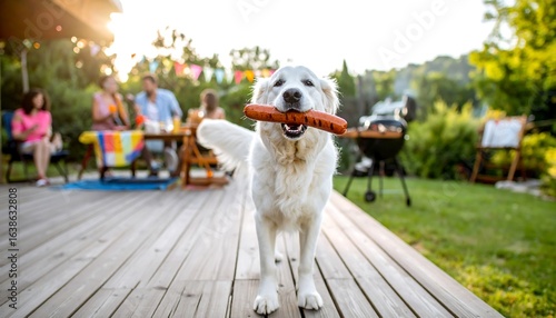 Happy dog at backyard barbecue