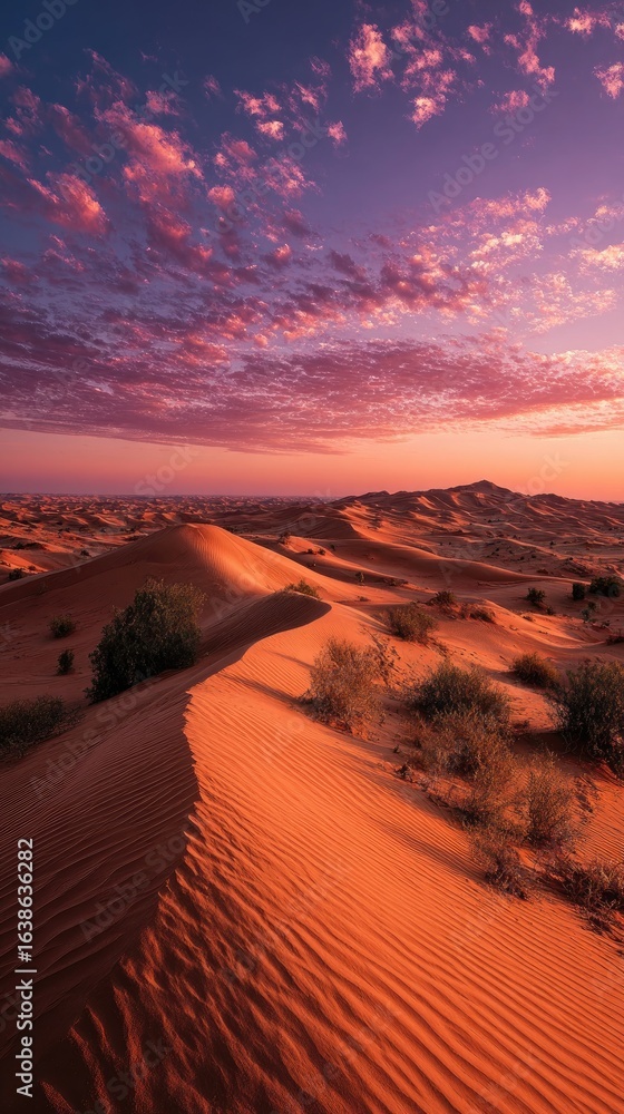 Naklejka premium Desert dunes at vibrant sunset