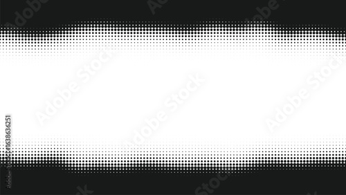 Monochrome halftone banner with wide white center stripe and softer pixelated fade to black edges abstract gradient background texture template with copy space for design
