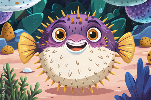pufferfish inflated fish coral reef, marine behavior, tropical fish, ocean wildlife, underwater scene, sea life, aquatic animal