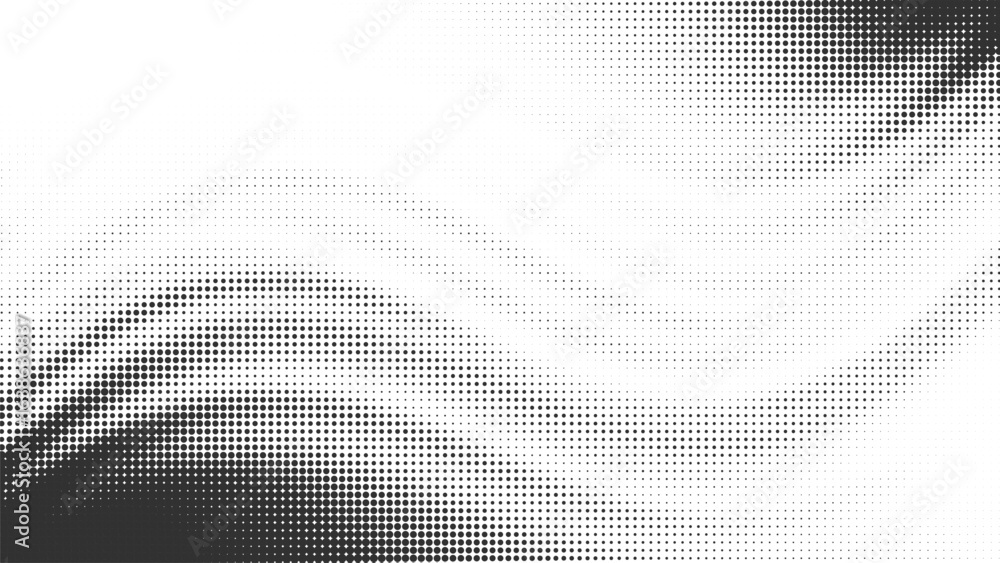 Naklejka premium Wavy abstract halftone background banner. Modern monochrome dot pattern with a smooth gradient flow creating a digital ripple effect for a futuristic website header