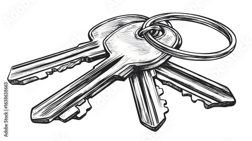Five keys, adorned with keychains, lie on a light-hued surface, waiting to be used in a simple setting, whether at home or in the office