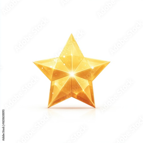 Golden star, gem-like, 3D, shining, on white