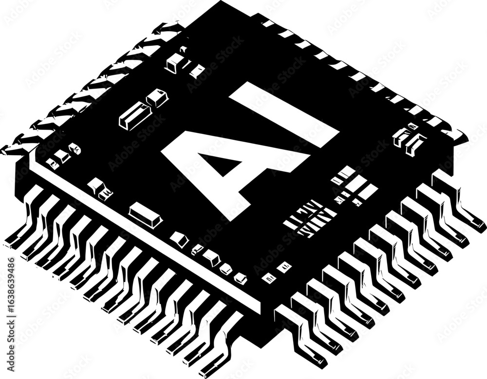 Fototapeta premium AI Chip Icon Black and White Artificial Intelligence Processor Symbols for Technology, Machine Learning, and Computer Hardware