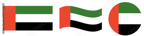 Round United Arab Emirates flag isolated in circle shape. National round flag of UAE set. Waving flag of UAE isolated. 