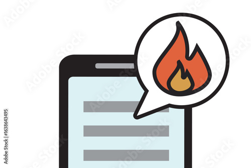 SNS炎上やネットトラブルを表すスマートフォンのイラスト