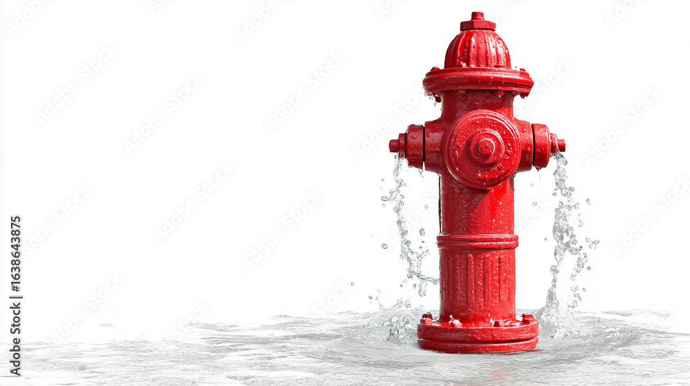 Red fire hydrant leaking water on white background Red fire hydrant leaking water on white background